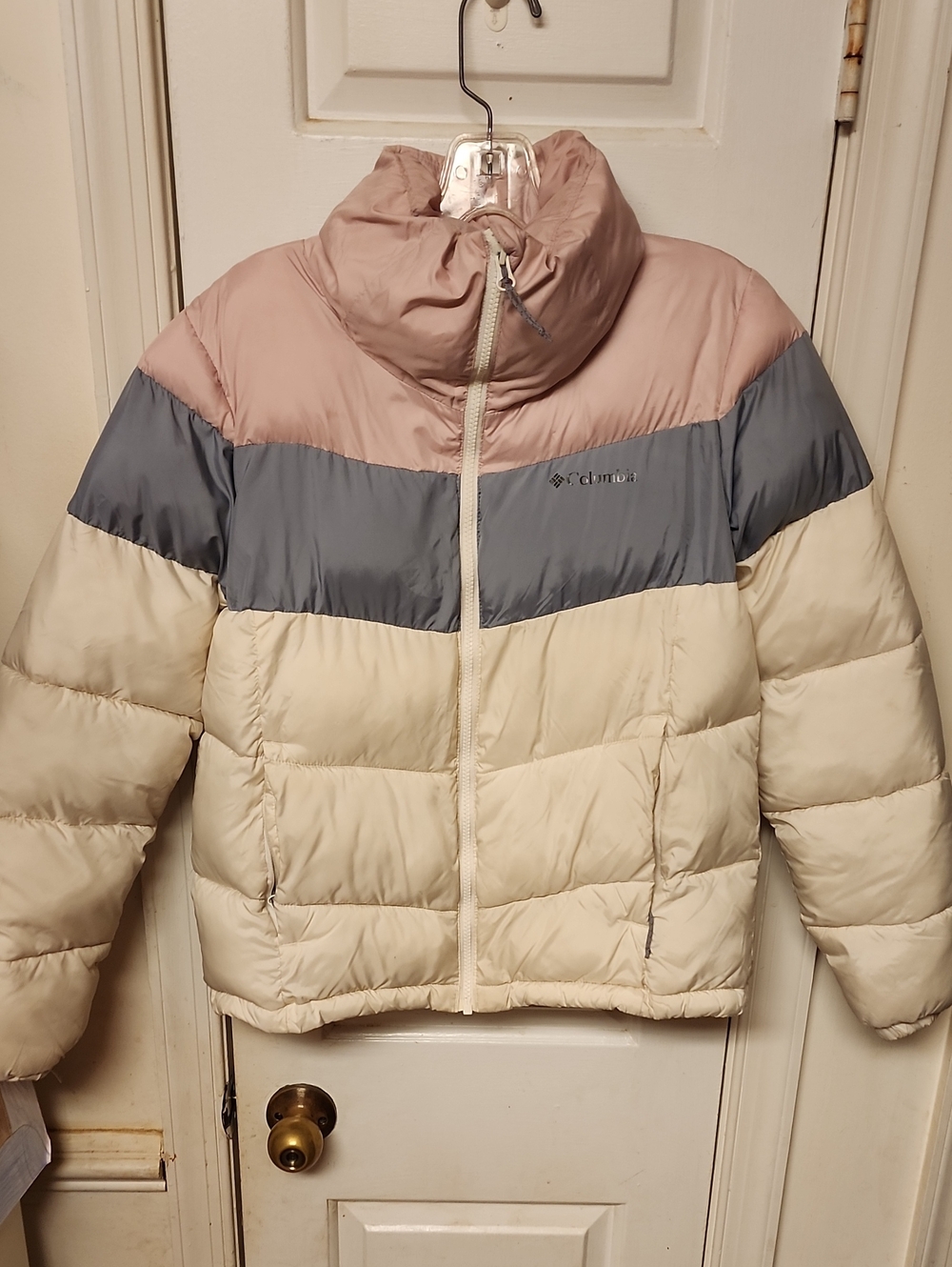 Columbia Colorblock Puffer Jacket - Pink, Gray, Cream
